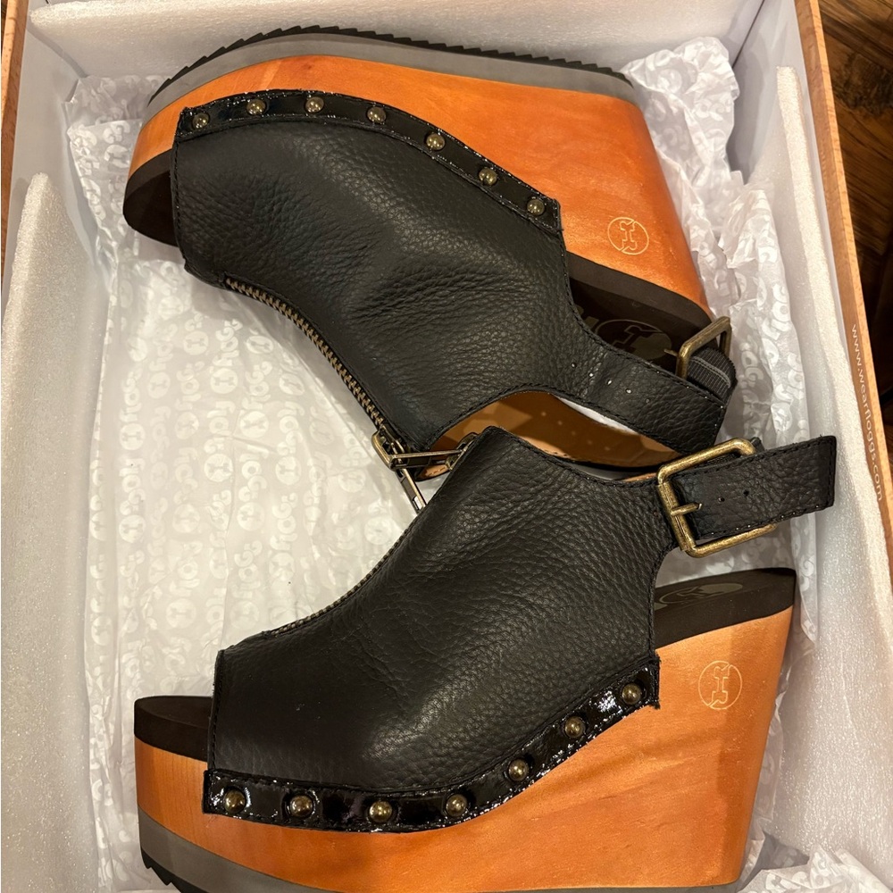 Women's Black Studded Wedge Sandals